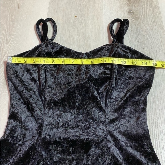 Vintage Crushed Velvet Black Mini Dress with Double Straps, Size M (fits like S) - Picture 9 of 11